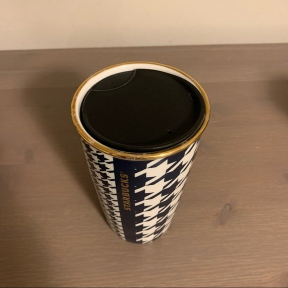 Starbucks Blue, White, and Gold Houndstooth Ceramic To Go Cup - Picture 2 of 10